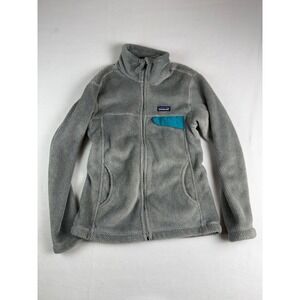 Patagonia Fleece Full Zip Jacket Gray with Teal Trim Woman's Size Medium